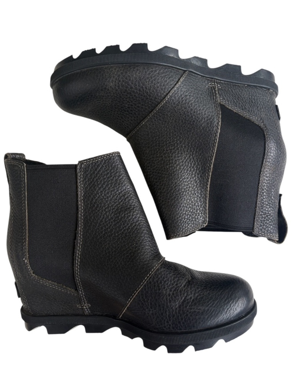 Sorel Leather Joan of Arctic Wedge Chelsea Boots Black Size 8